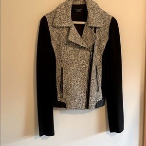 Tweed and Black Zip Moto Jacket